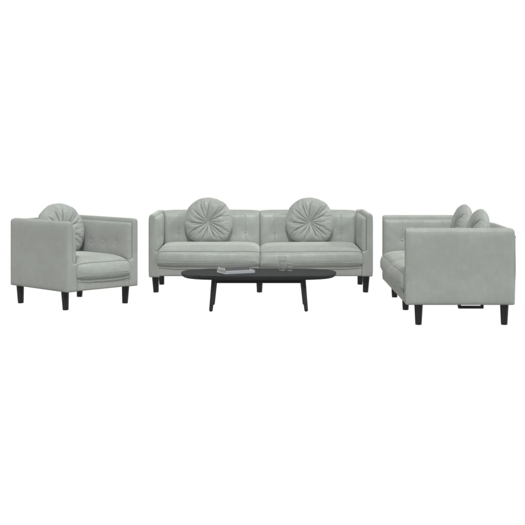 Set di Divani 3 pz con Cuscini Grigio Chiaro in Velluto - homemem39