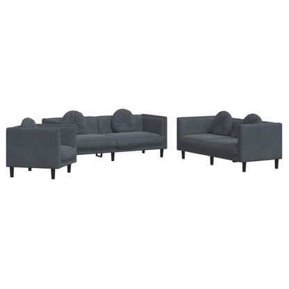 Set di Divani 3 pz con Cuscini Grigio Scuro in Velluto | homemem39