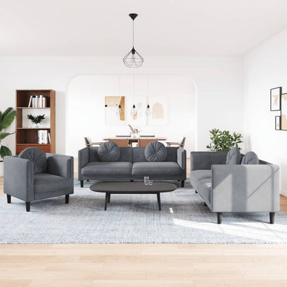 Set di Divani 3 pz con Cuscini Grigio Scuro in Velluto | homemem39
