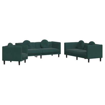 Set di Divani 3 pz con Cuscini Verde Scuro in Velluto - homemem39