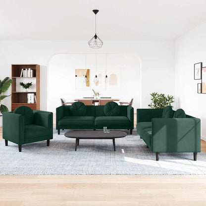 Set di Divani 3 pz con Cuscini Verde Scuro in Velluto