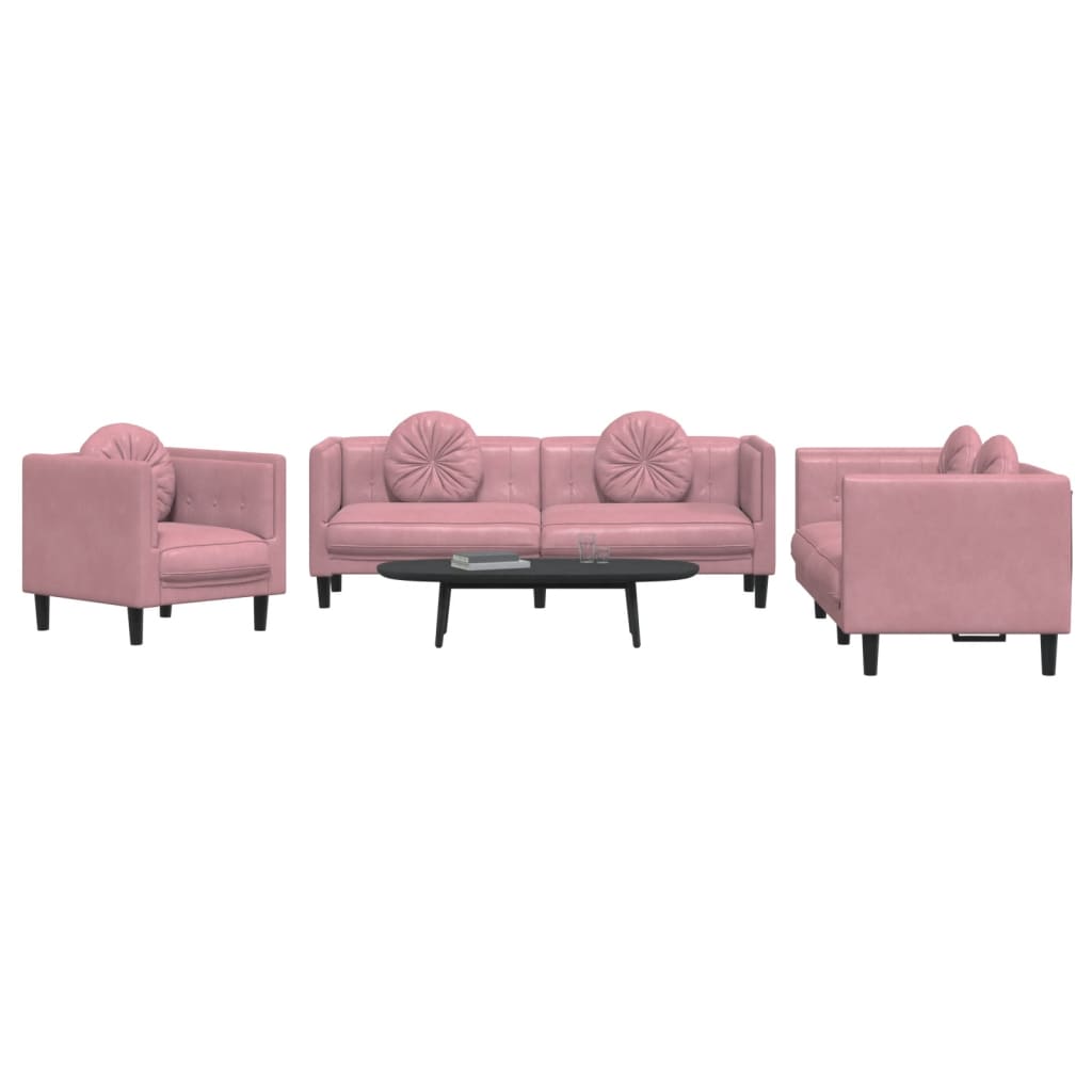 Set di Divani 3 pz con Cuscini Rosa in Velluto | homemem39