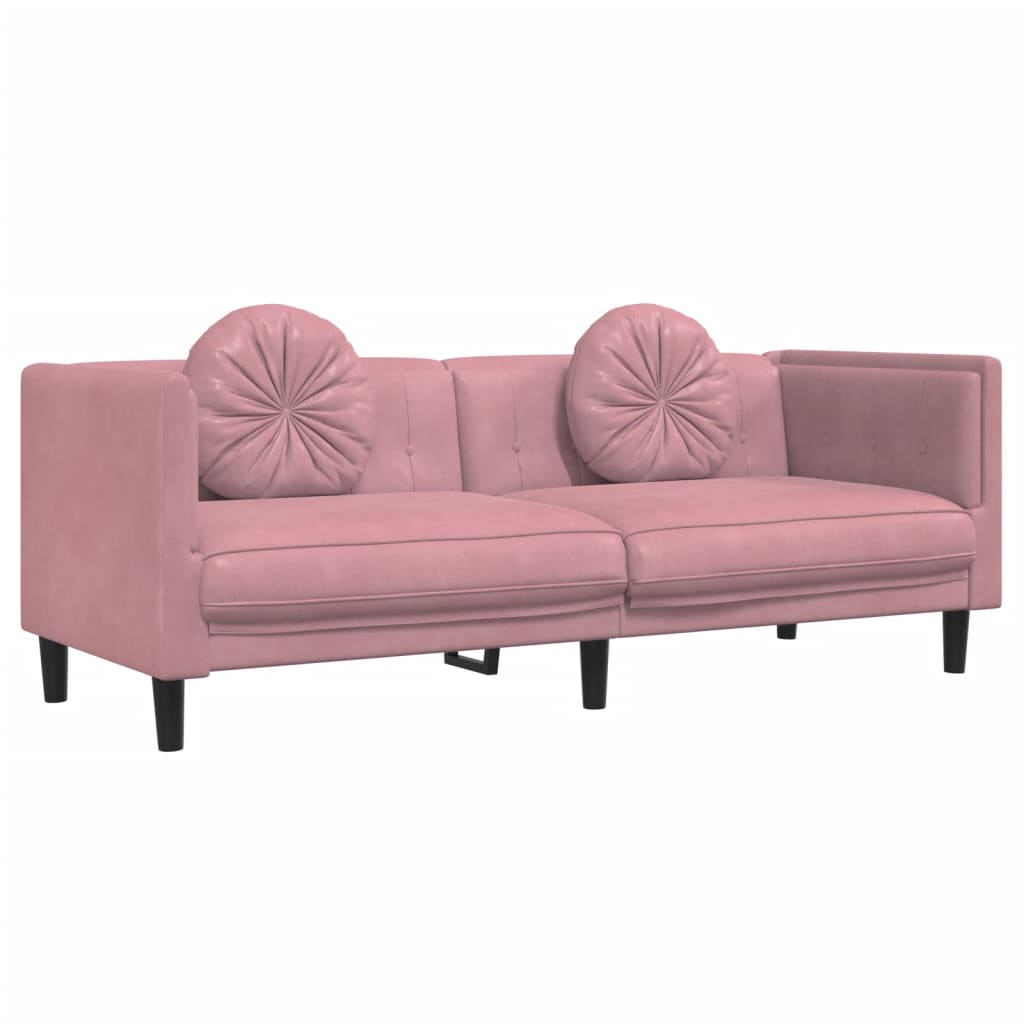 Set di Divani 3 pz con Cuscini Rosa in Velluto | homemem39
