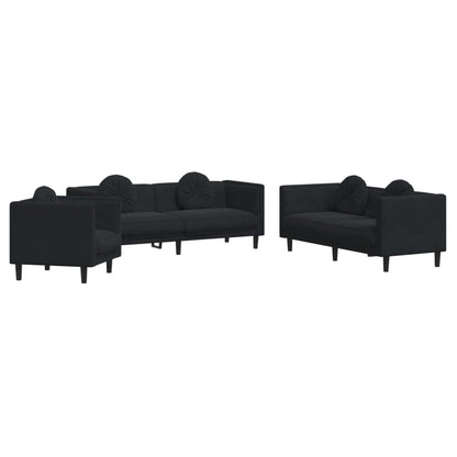 Set di Divani 3 pz con Cuscini Nero in Velluto - homemem39