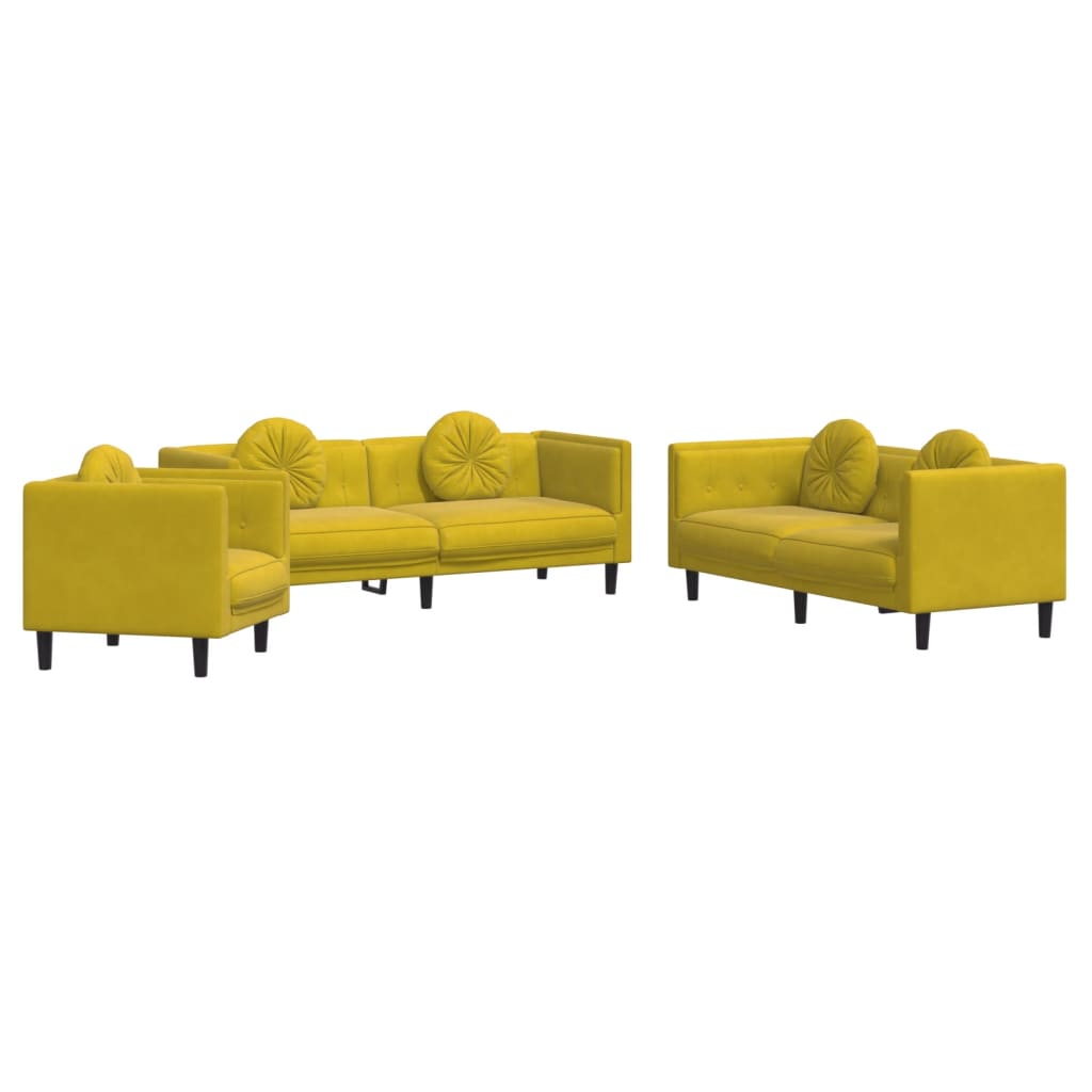 Set di Divani 3 pz con Cuscini Giallo in Velluto - homemem39
