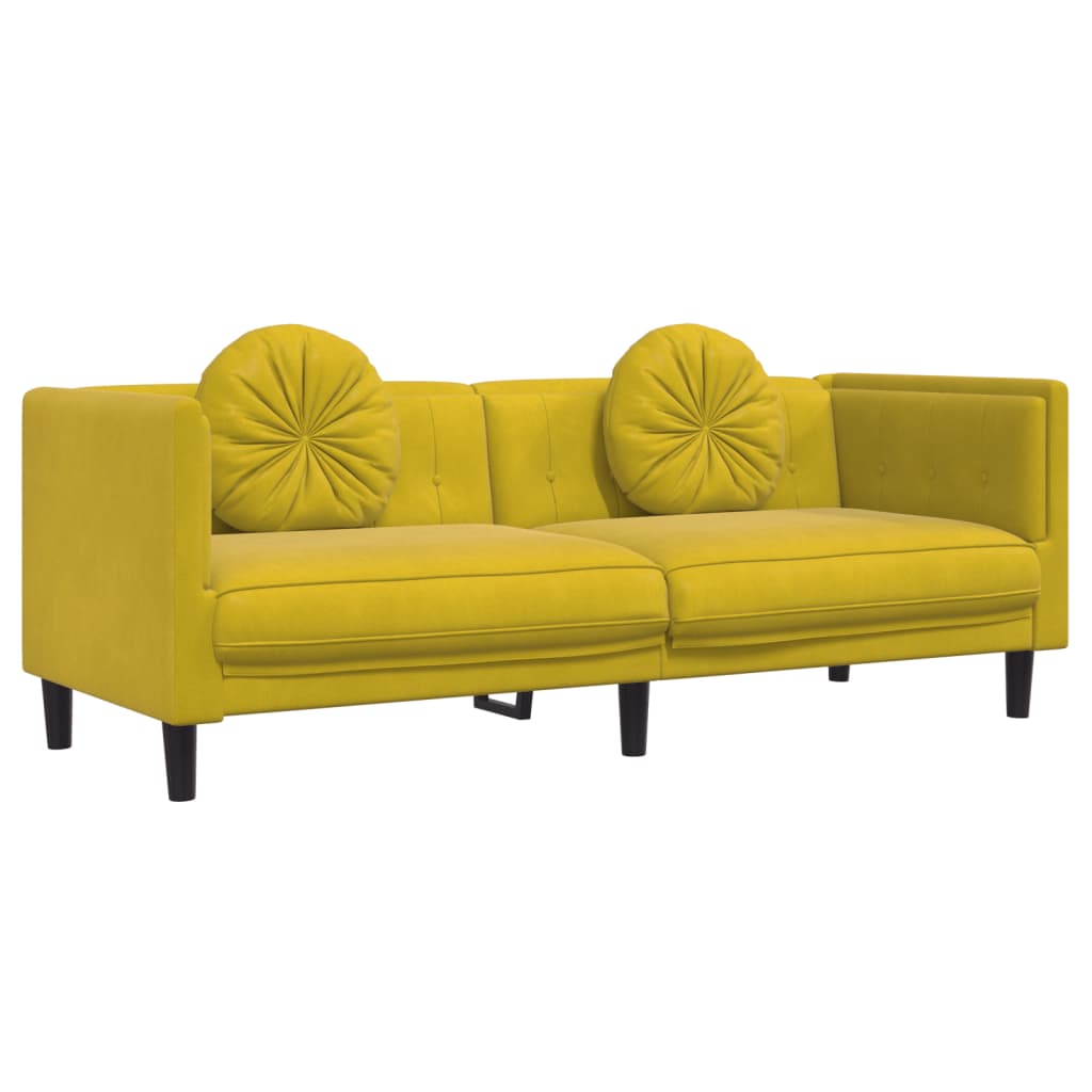 Set di Divani 3 pz con Cuscini Giallo in Velluto - homemem39