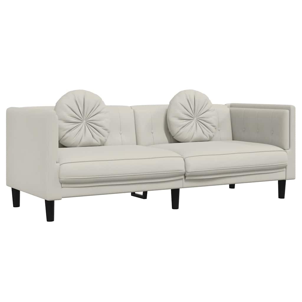 Set di Divani 3 pz con Cuscini Crema in Velluto