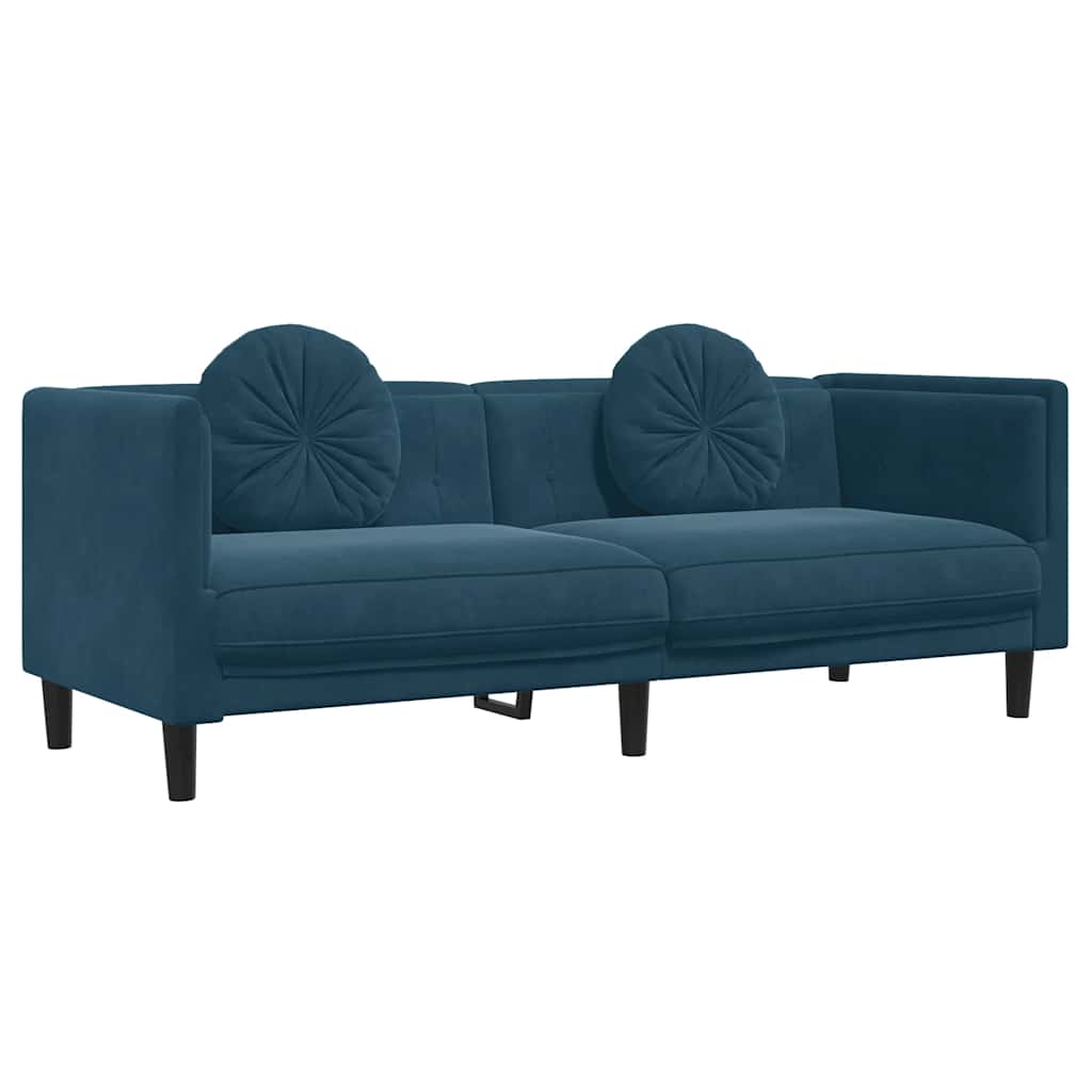 Set di Divani 3 pz con Cuscini Blu in Velluto