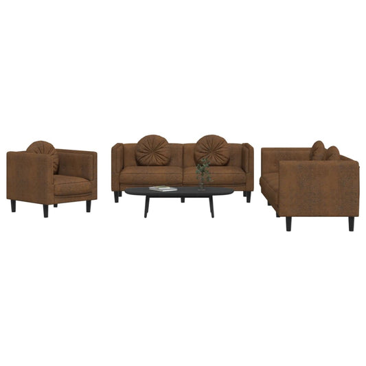 Set di Divani 3 pz con Cuscini Marrone in Velluto - homemem39