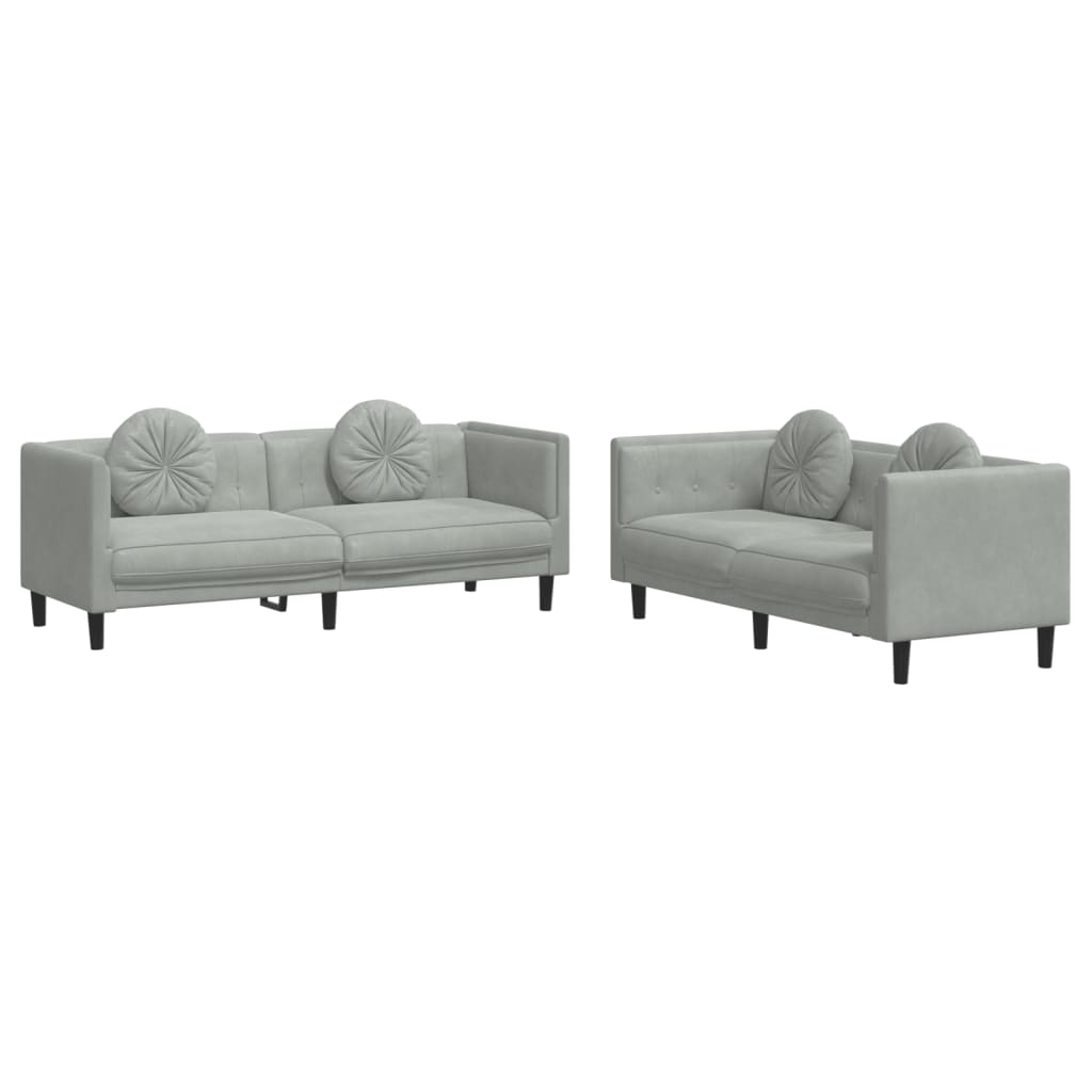 Set di Divani 2 pz con Cuscini Grigio Chiaro in Velluto | homemem39