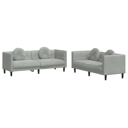 Set di Divani 2 pz con Cuscini Grigio Chiaro in Velluto | homemem39