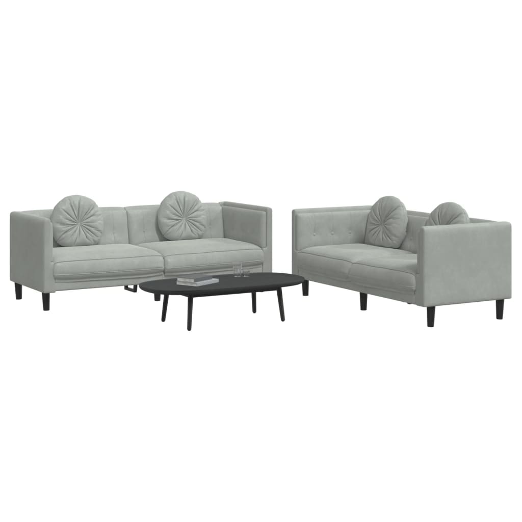 Set di Divani 2 pz con Cuscini Grigio Chiaro in Velluto | homemem39