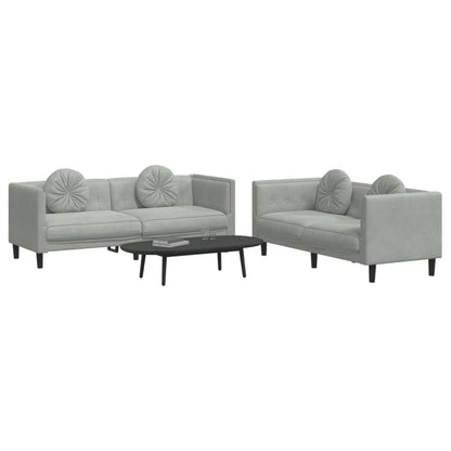 Set di Divani 2 pz con Cuscini Grigio Chiaro in Velluto | homemem39