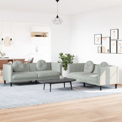 Set di Divani 2 pz con Cuscini Grigio Chiaro in Velluto | homemem39
