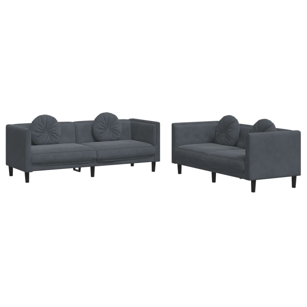 Set di Divani 2 pz con Cuscini Grigio Scuro in Velluto | homemem39