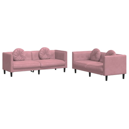Set di Divani 2 pz con Cuscini Rosa in Velluto