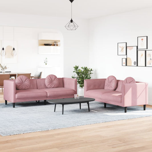 Set di Divani 2 pz con Cuscini Rosa in Velluto