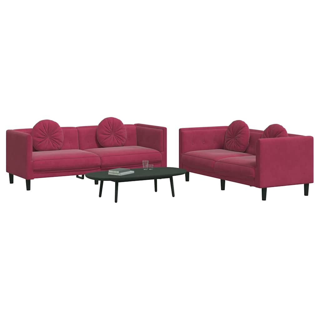 Set di Divani 2 pz con Cuscini Rosso Vino in Velluto - homemem39