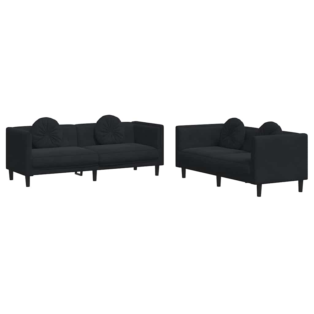 Set di Divani 2 pz con Cuscini Nero in Velluto | homemem39