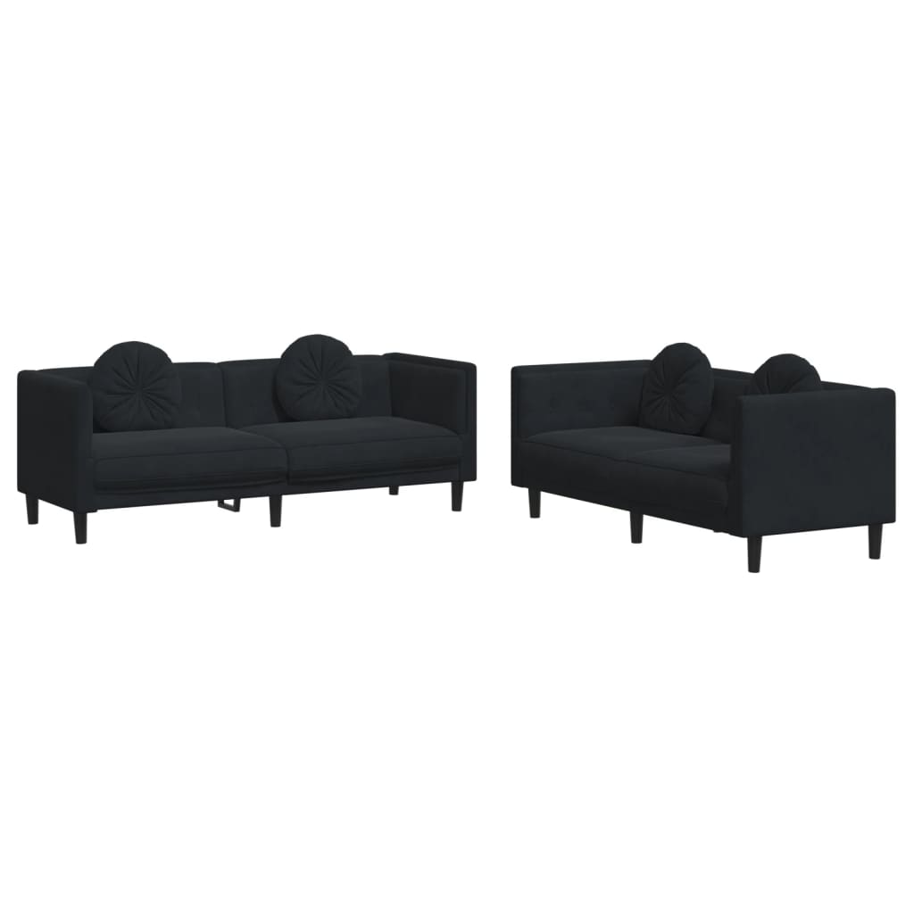Set di Divani 2 pz con Cuscini Nero in Velluto - homemem39