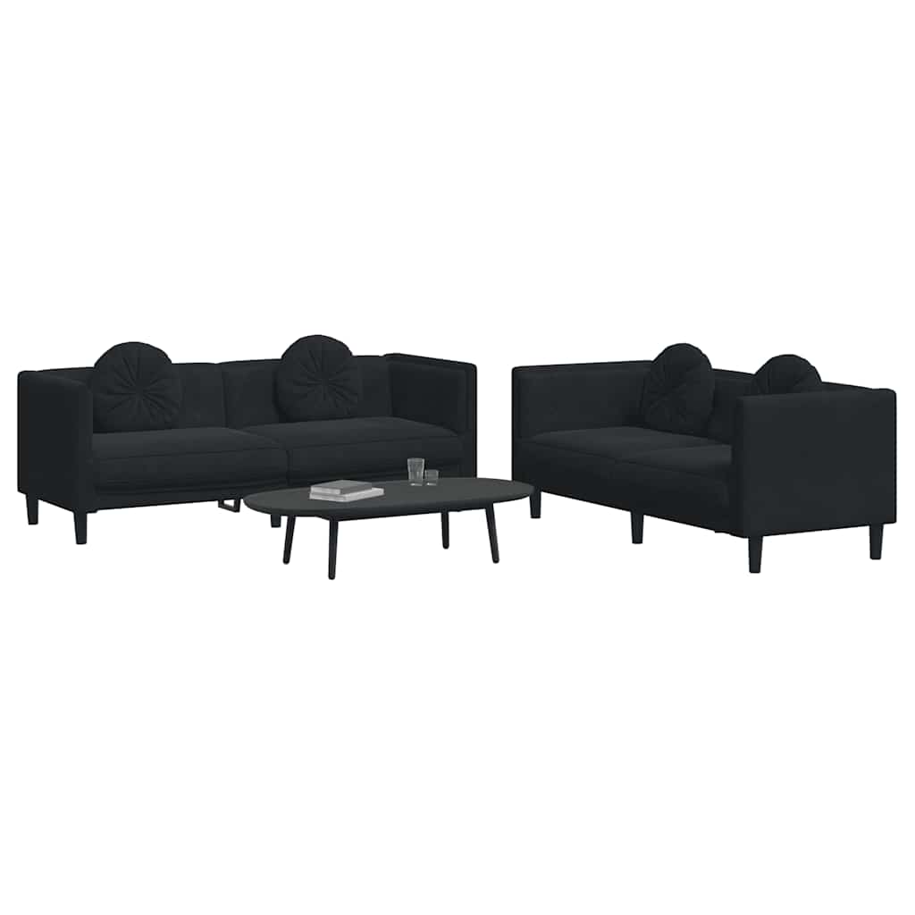 Set di Divani 2 pz con Cuscini Nero in Velluto | homemem39