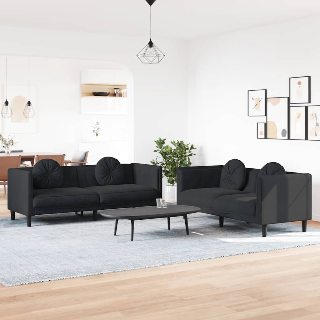 Set di Divani 2 pz con Cuscini Nero in Velluto | homemem39
