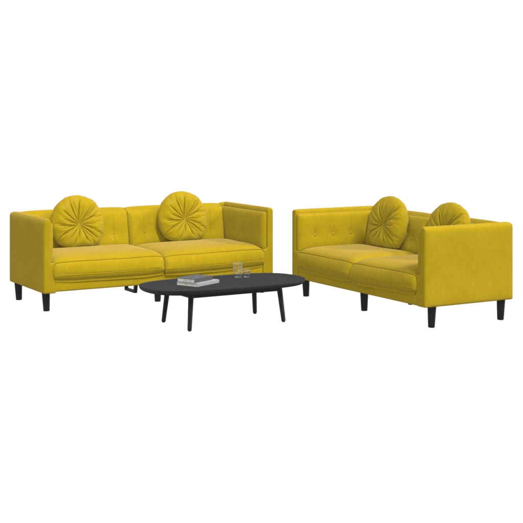 Set di Divani 2 pz con Cuscini Giallo in Velluto - homemem39