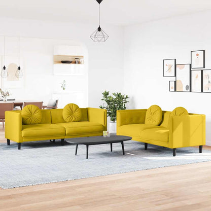 Set di Divani 2 pz con Cuscini Giallo in Velluto