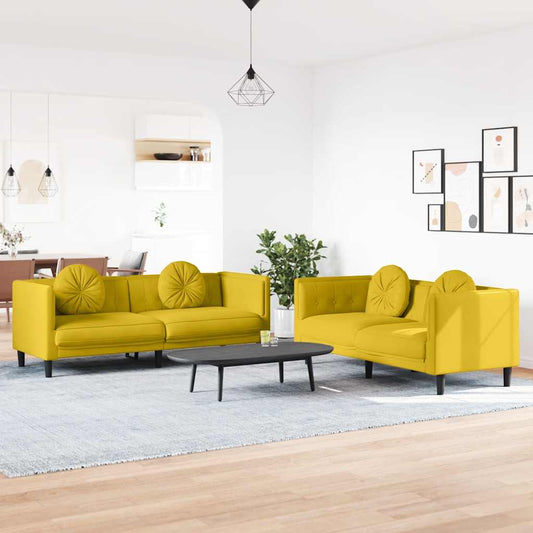 Set di Divani 2 pz con Cuscini Giallo in Velluto