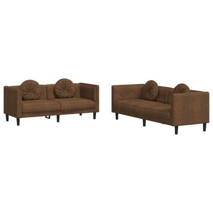 Set di Divani 2 pz con Cuscini Marrone in Velluto | homemem39
