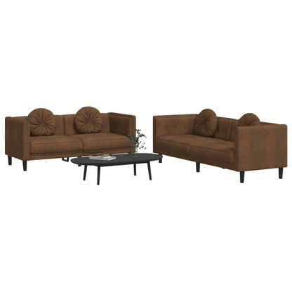 Set di Divani 2 pz con Cuscini Marrone in Velluto | homemem39