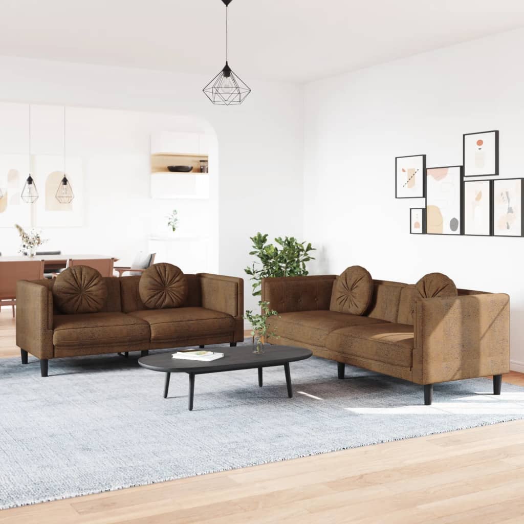 Set di Divani 2 pz con Cuscini Marrone in Velluto | homemem39