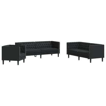 Set Divani Chesterfield 3pz Nero in Similpelle