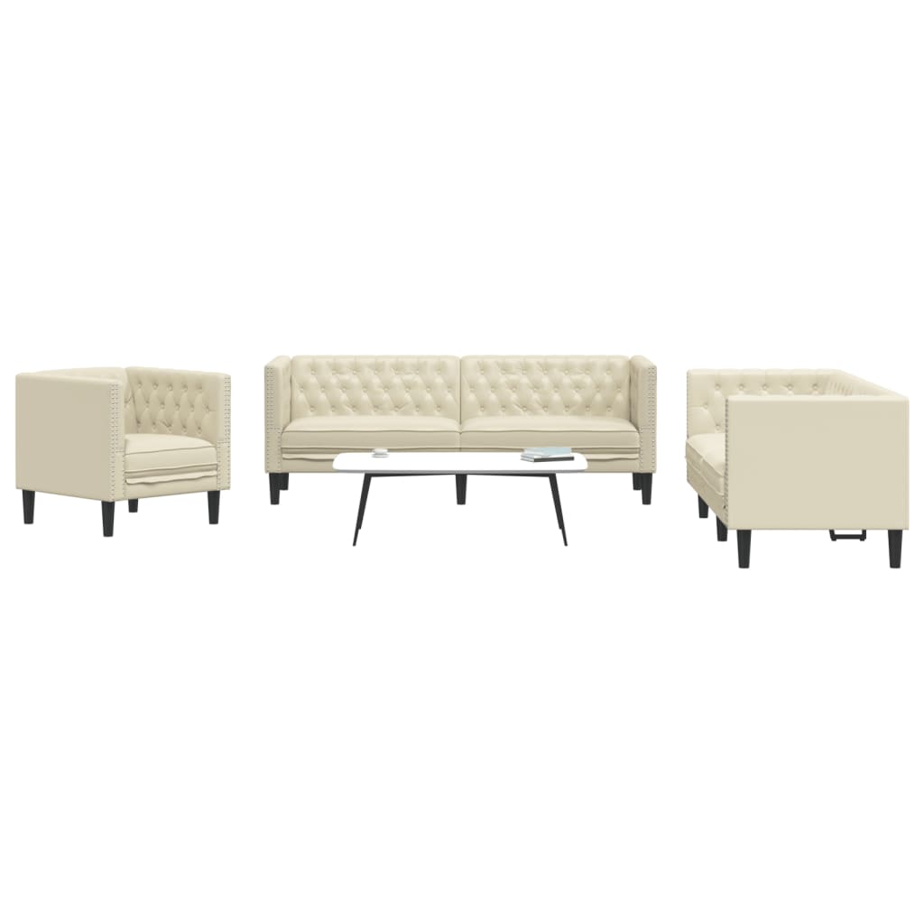Set Divani Chesterfield 3pz Crema in Similpelle | homemem39