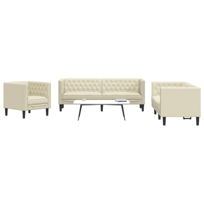 Set Divani Chesterfield 3pz Crema in Similpelle | homemem39
