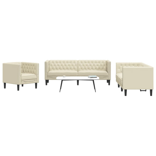 Set Divani Chesterfield 3pz Crema in Similpelle | homemem39