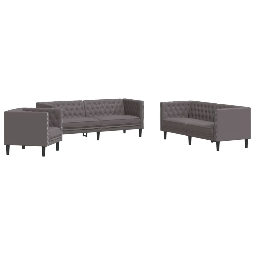 Set Divani Chesterfield 3pz Grigio in Similpelle - homemem39