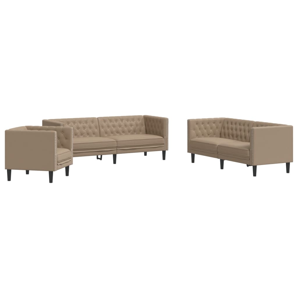 Set Divani Chesterfield 3pz Cappuccino in Similpelle - homemem39