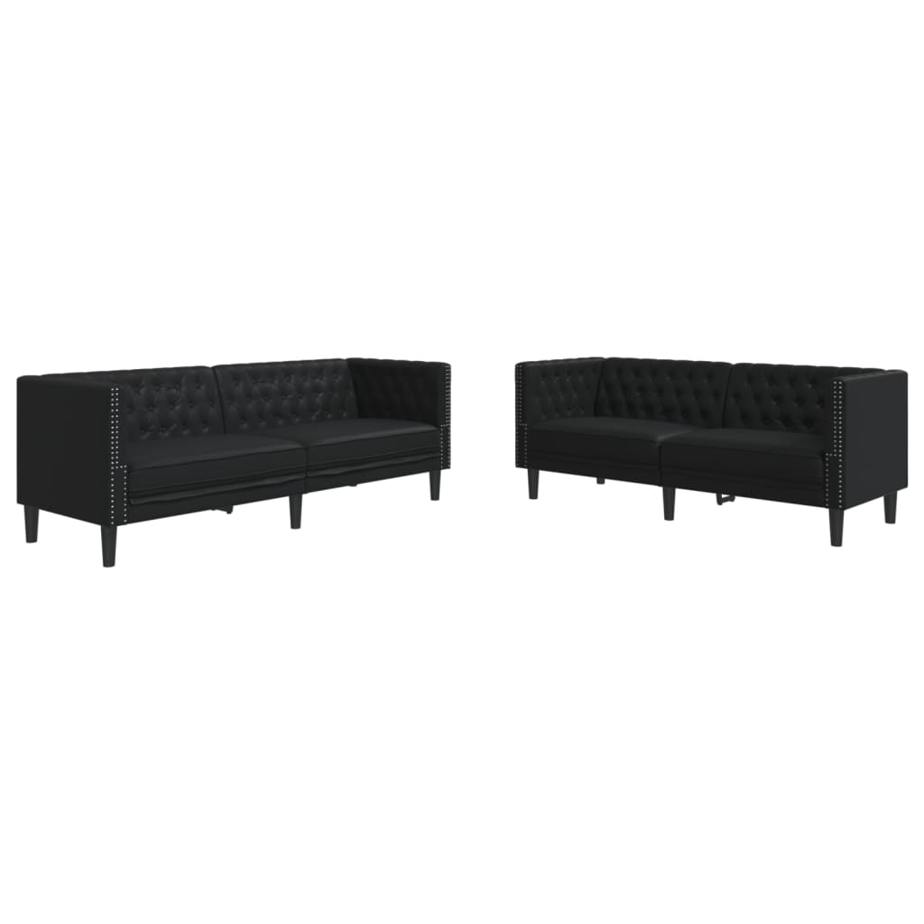 Set Divani Chesterfield 2pz Nero in Similpelle