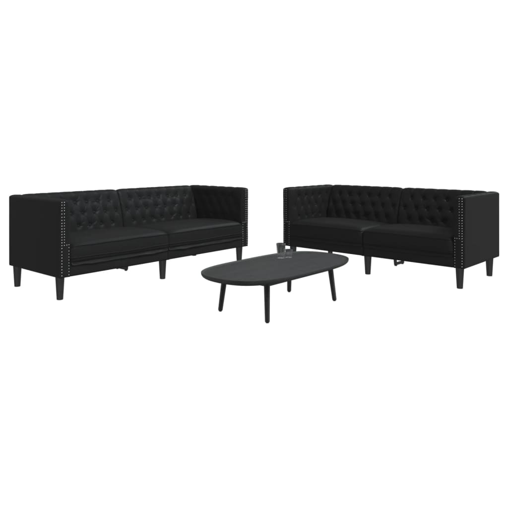 Set Divani Chesterfield 2pz Nero in Similpelle - homemem39