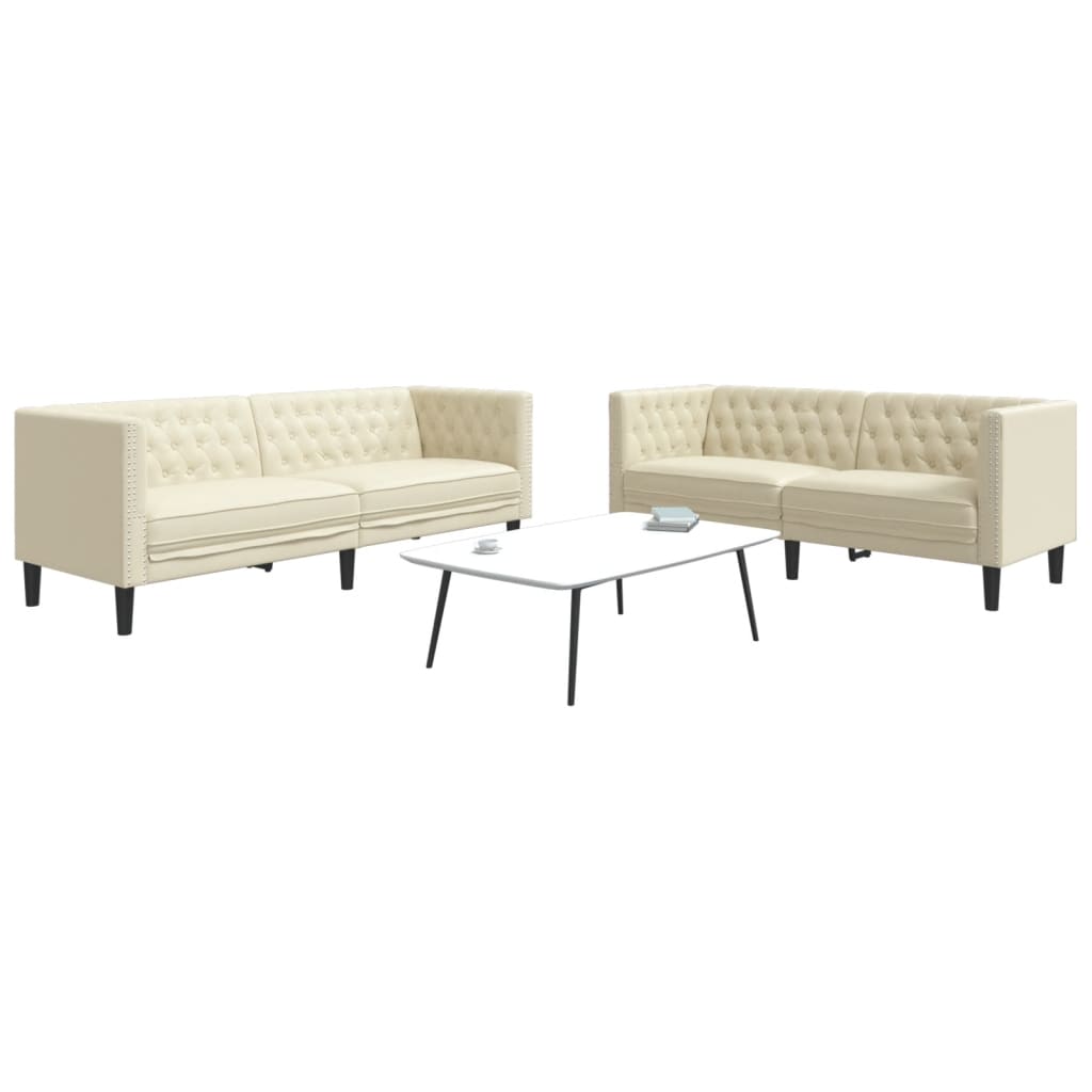 Set Divani Chesterfield 2pz Crema in Similpelle | homemem39