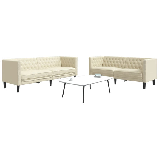 Set Divani Chesterfield 2pz Crema in Similpelle | homemem39
