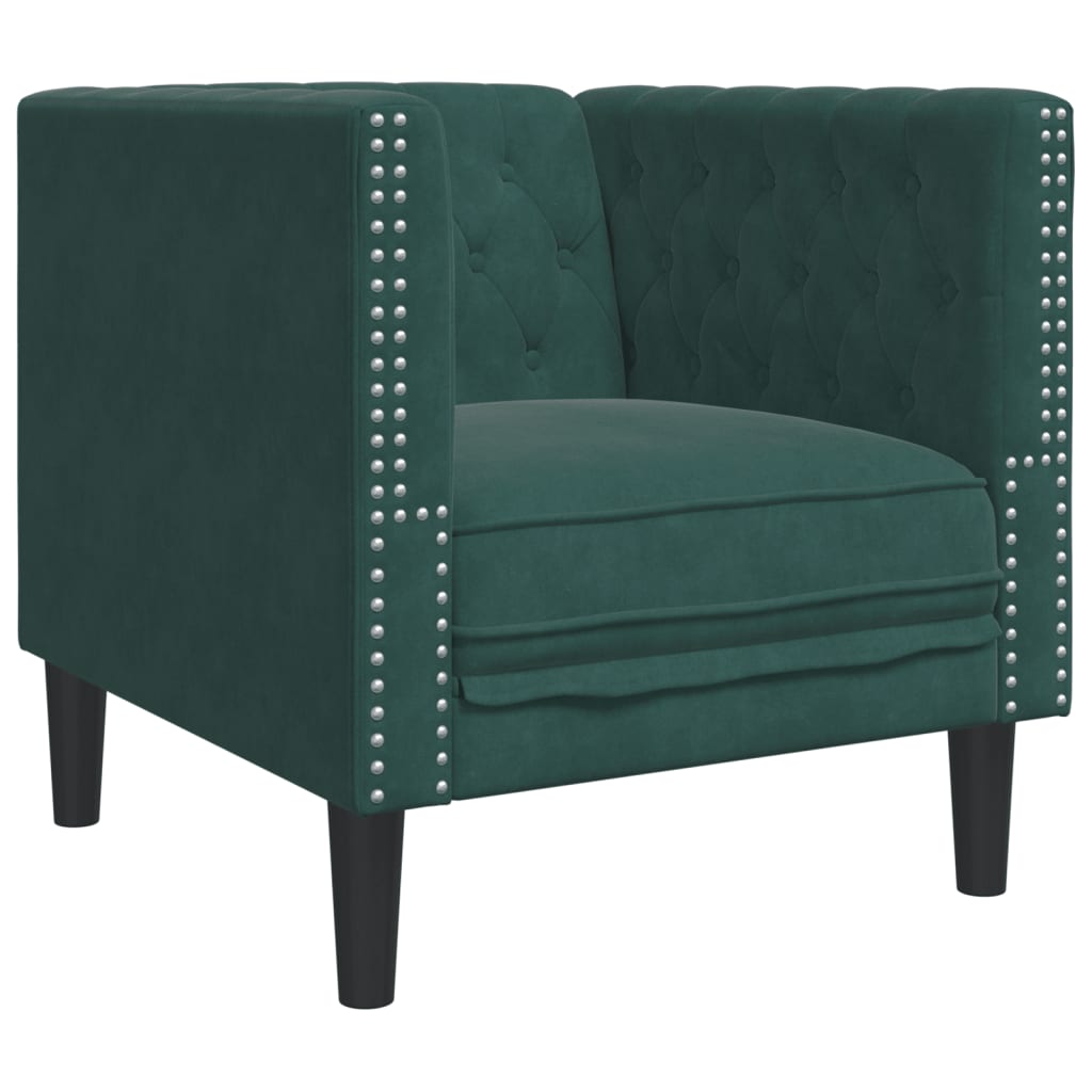 Set Divani Chesterfield 3pz con Cuscini Verde Scuro Velluto