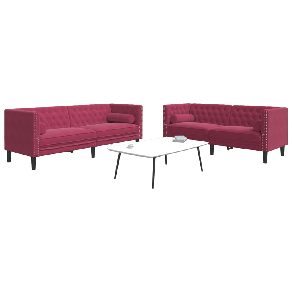 Set Divani Chesterfield 2pz con Cuscini Rosso Vino Velluto - homemem39