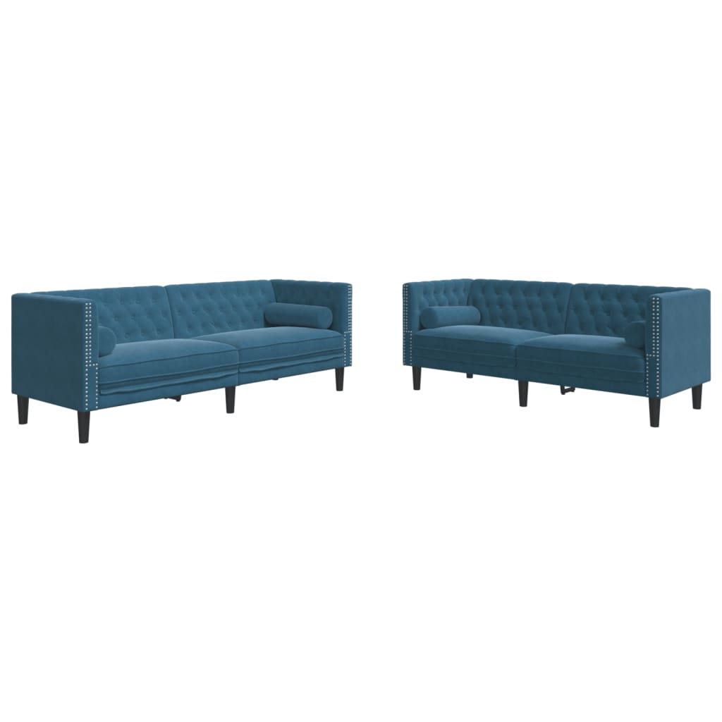 Set Divani Chesterfield 2pz con Cuscini Blu Velluto - homemem39