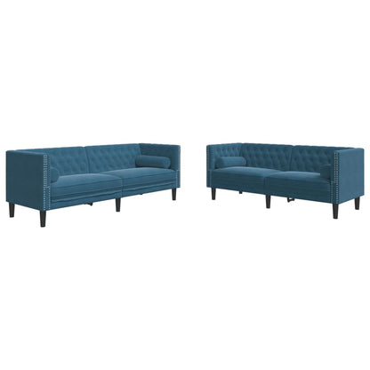 Set Divani Chesterfield 2pz con Cuscini Blu Velluto - homemem39