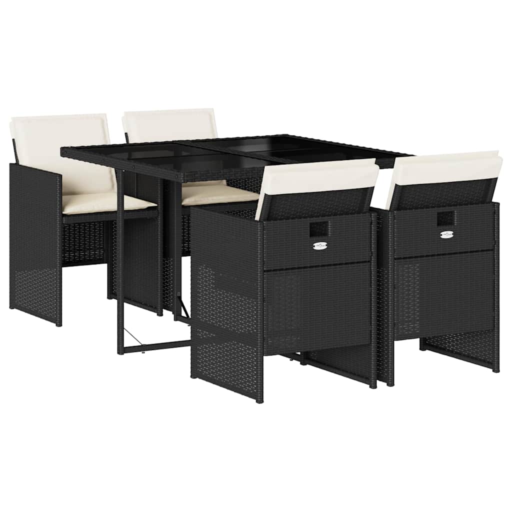 Set da Pranzo da Giardino 5 pz Nero con Cuscini in Polyrattan | homemem39