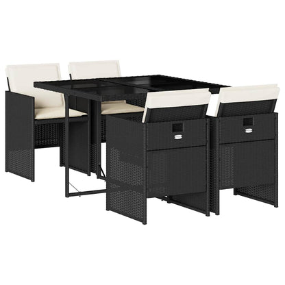 Set da Pranzo da Giardino 5 pz Nero con Cuscini in Polyrattan | homemem39