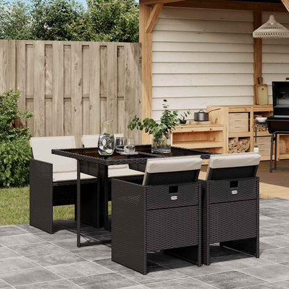 Set da Pranzo da Giardino 5 pz Nero con Cuscini in Polyrattan | homemem39