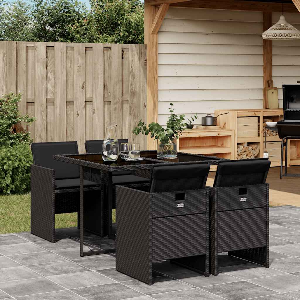 Set da Pranzo da Giardino 5 pz Nero con Cuscini in Polyrattan | homemem39